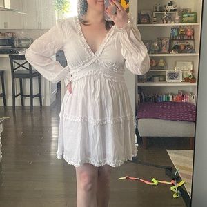 White Trixxi Long Sleeve Mini Dress With Ruffles